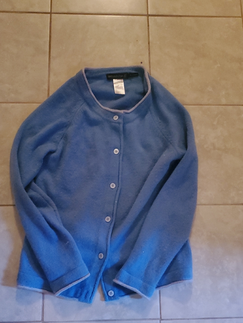 Irelands Eye  Blue Button-Front Cardigan with Contrast Trim Cashmere